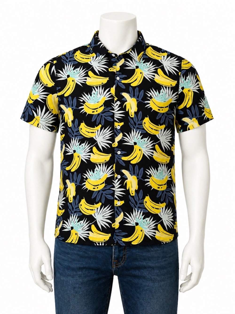 Original Use Men’s Large Banana Tropical Print Short Sleeve Button Down Shirt